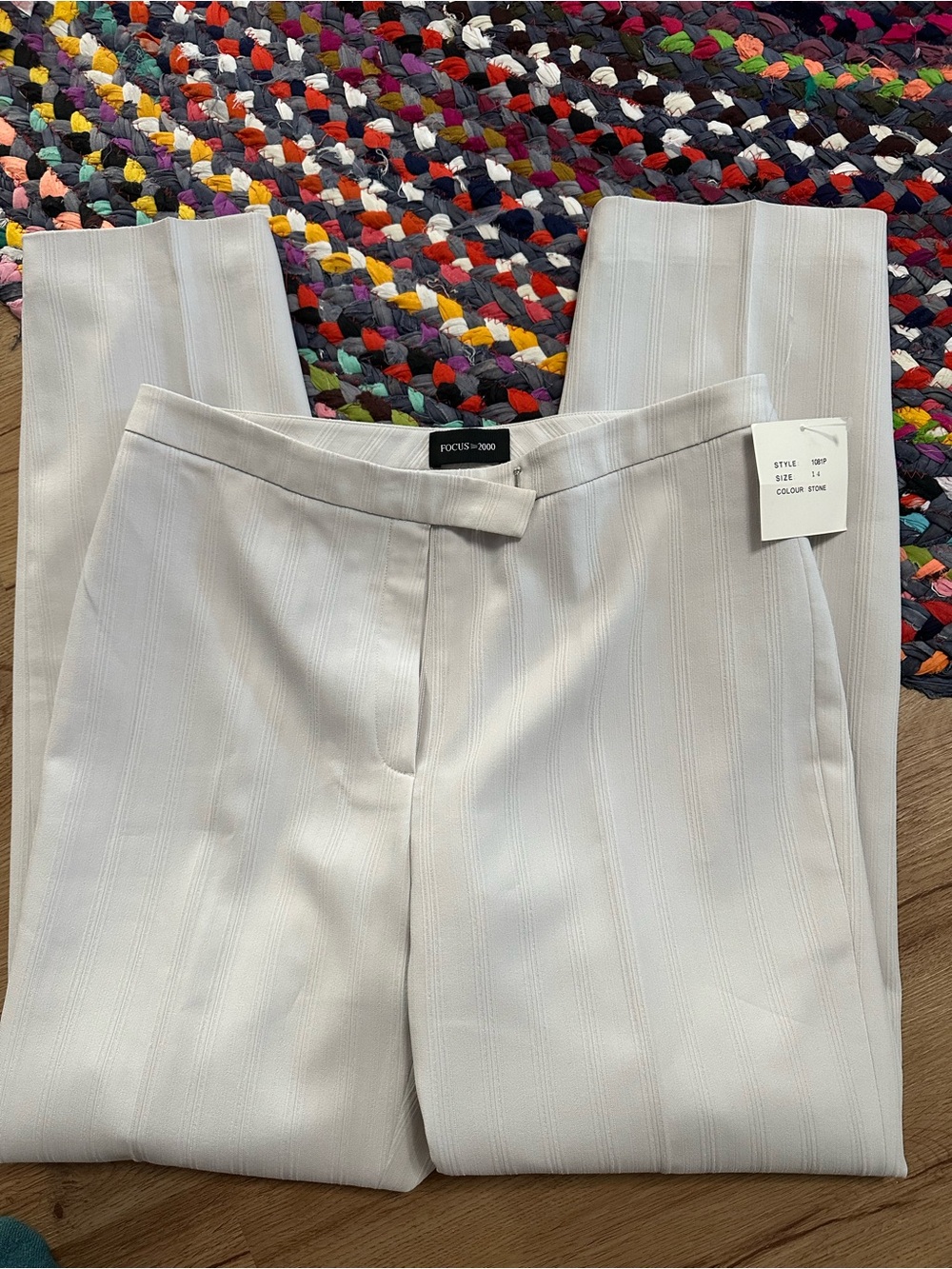 FOCUS 2000 Cream Pinstripe Dress Trousers